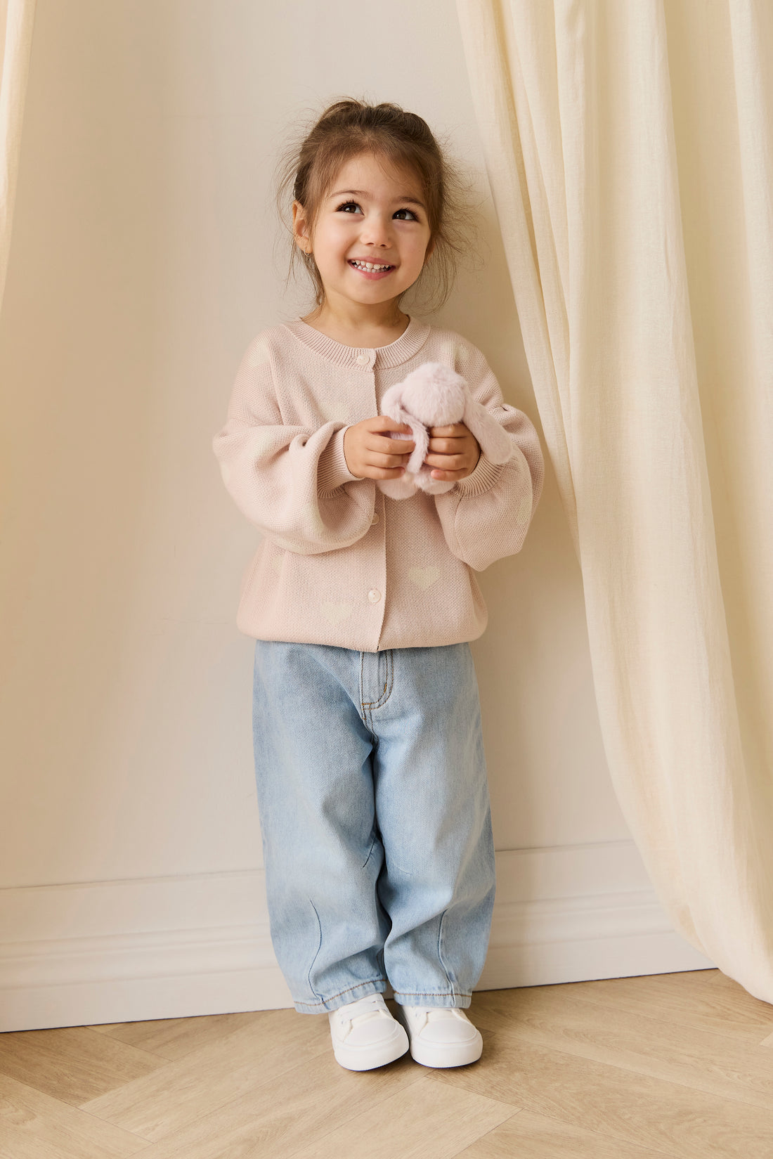 Kayla Cardigan - Kylie Heart Jacquard Morganite Childrens Cardigan from Jamie Kay NZ