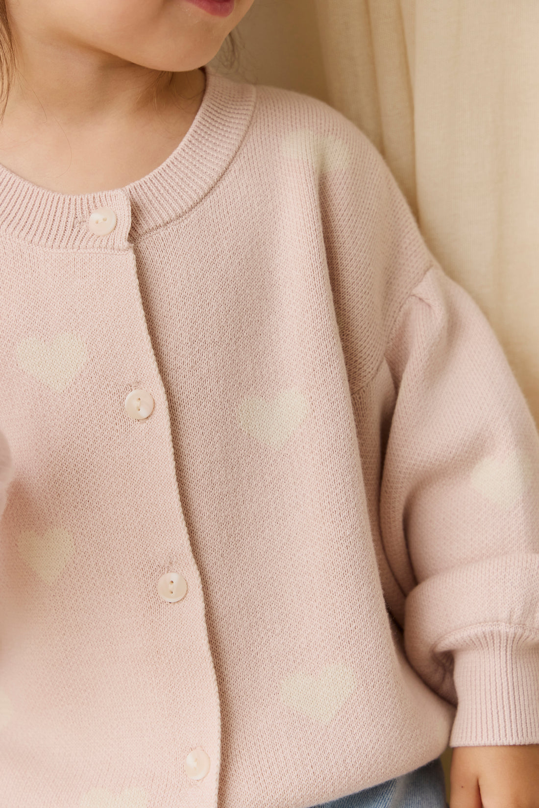 Kayla Cardigan - Kylie Heart Jacquard Morganite Childrens Cardigan from Jamie Kay NZ