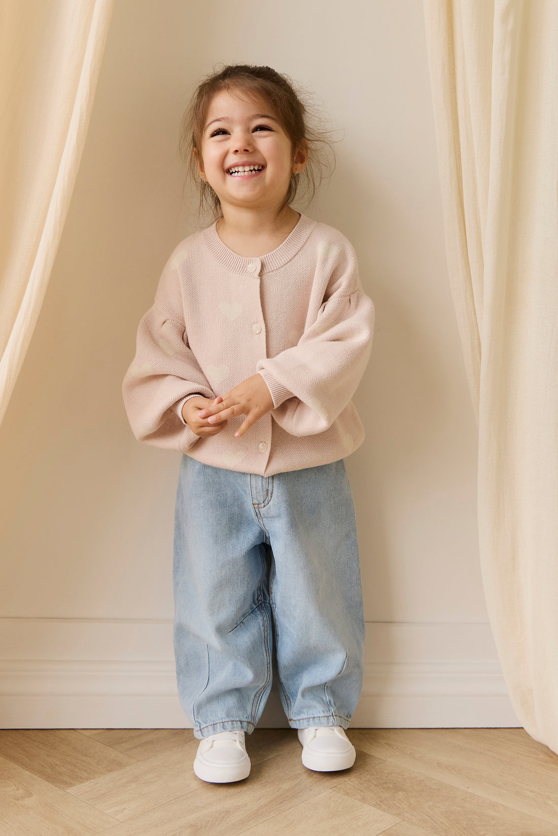 Kayla Cardigan - Kylie Heart Jacquard Morganite Childrens Cardigan from Jamie Kay NZ