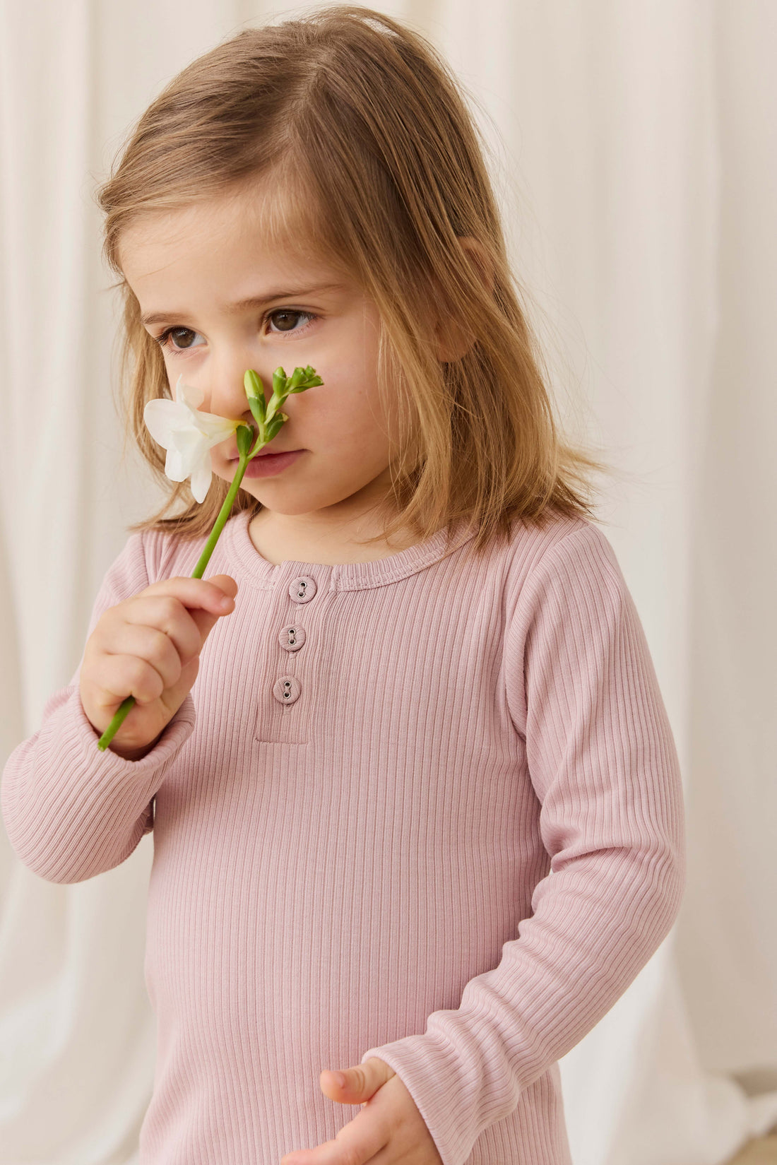 Organic Cotton Modal Long Sleeve Henley - Rose Smoke Childrens Top from Jamie Kay NZ