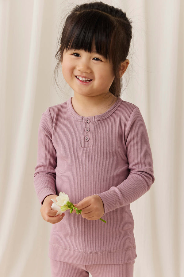 Organic Cotton Modal Long Sleeve Henley - Woodrose Childrens Top from Jamie Kay NZ