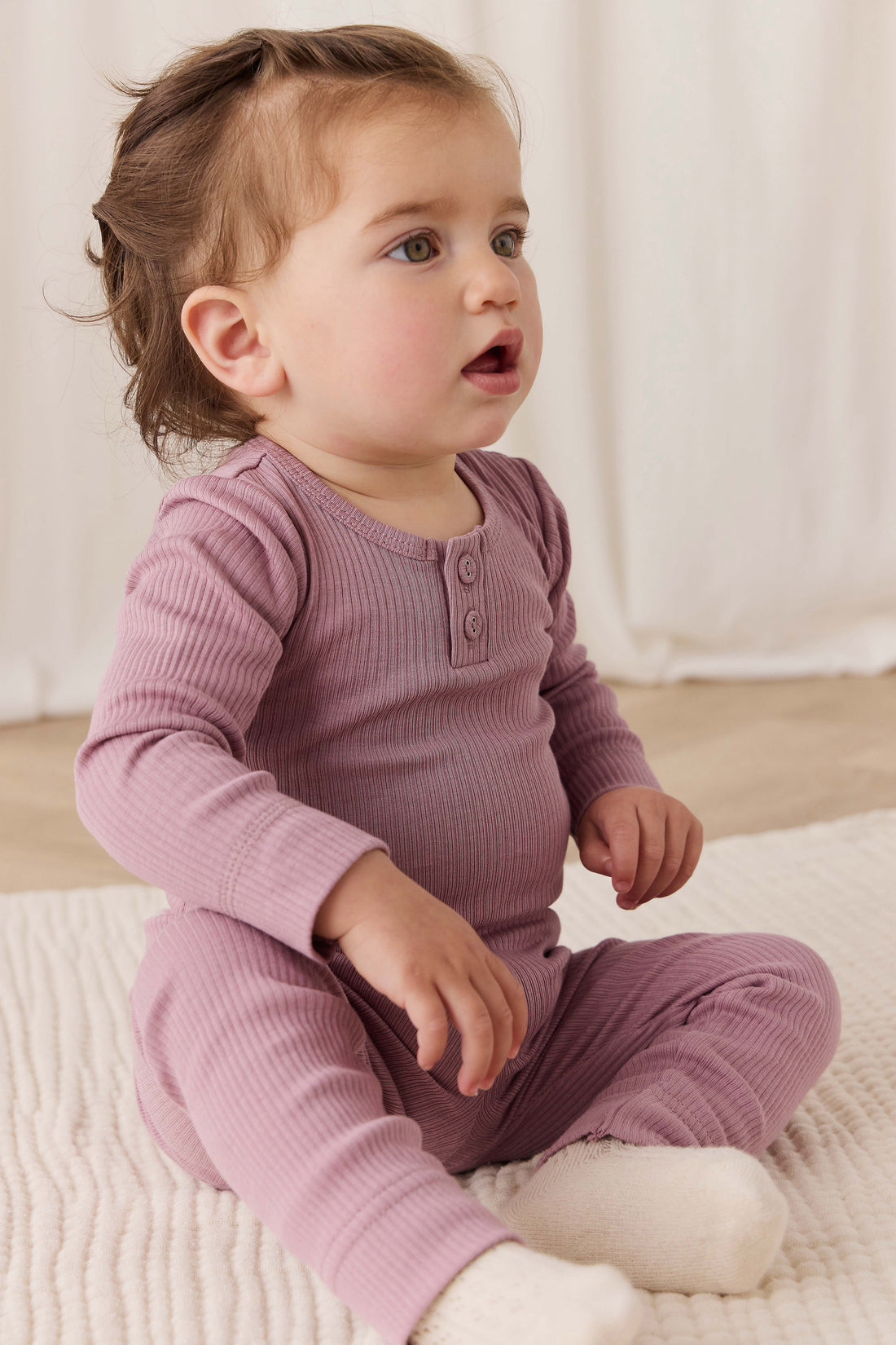 Organic Cotton Modal Long Sleeve Bodysuit - Woodrose Childrens Bodysuit from Jamie Kay NZ