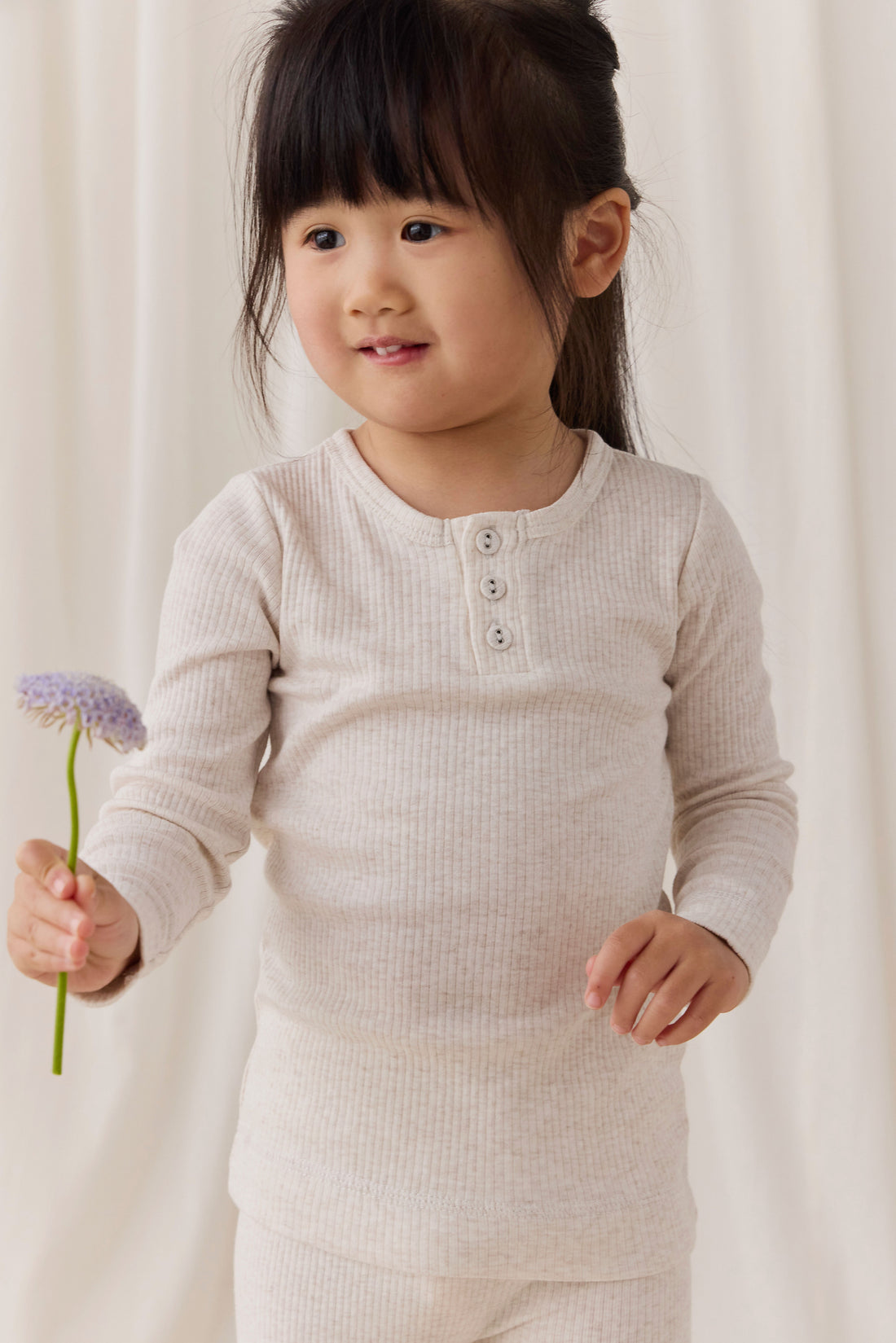 Organic Cotton Modal Long Sleeve Henley - Oatmeal Marle Childrens Top from Jamie Kay NZ