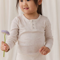 Organic Cotton Modal Long Sleeve Henley - Oatmeal Marle Childrens Top from Jamie Kay NZ