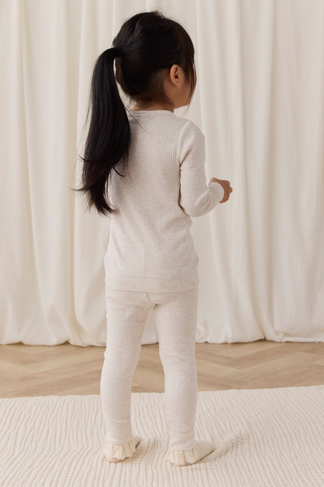 Organic Cotton Modal Long Sleeve Henley - Oatmeal Marle Childrens Top from Jamie Kay NZ