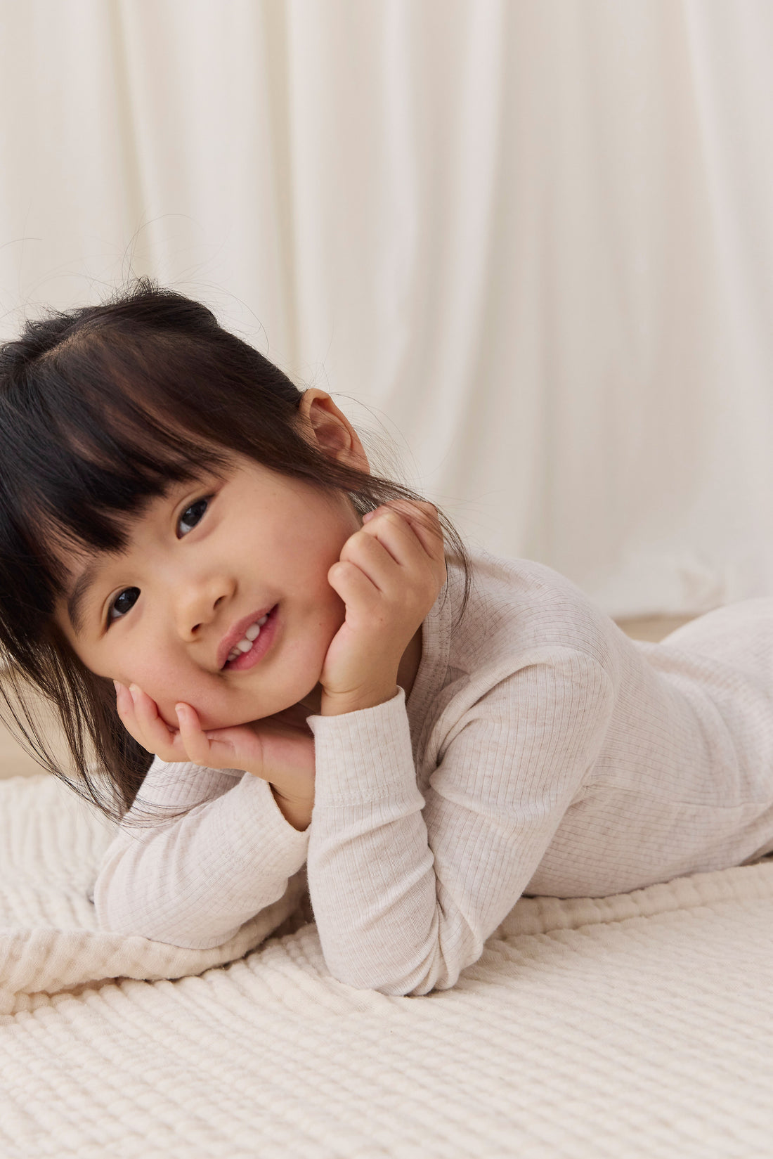 Organic Cotton Modal Long Sleeve Henley - Oatmeal Marle Childrens Top from Jamie Kay NZ