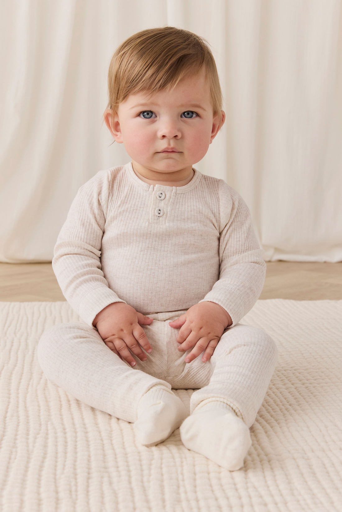 Organic Cotton Modal Long Sleeve Bodysuit - Oatmeal Marle Childrens Bodysuit from Jamie Kay NZ