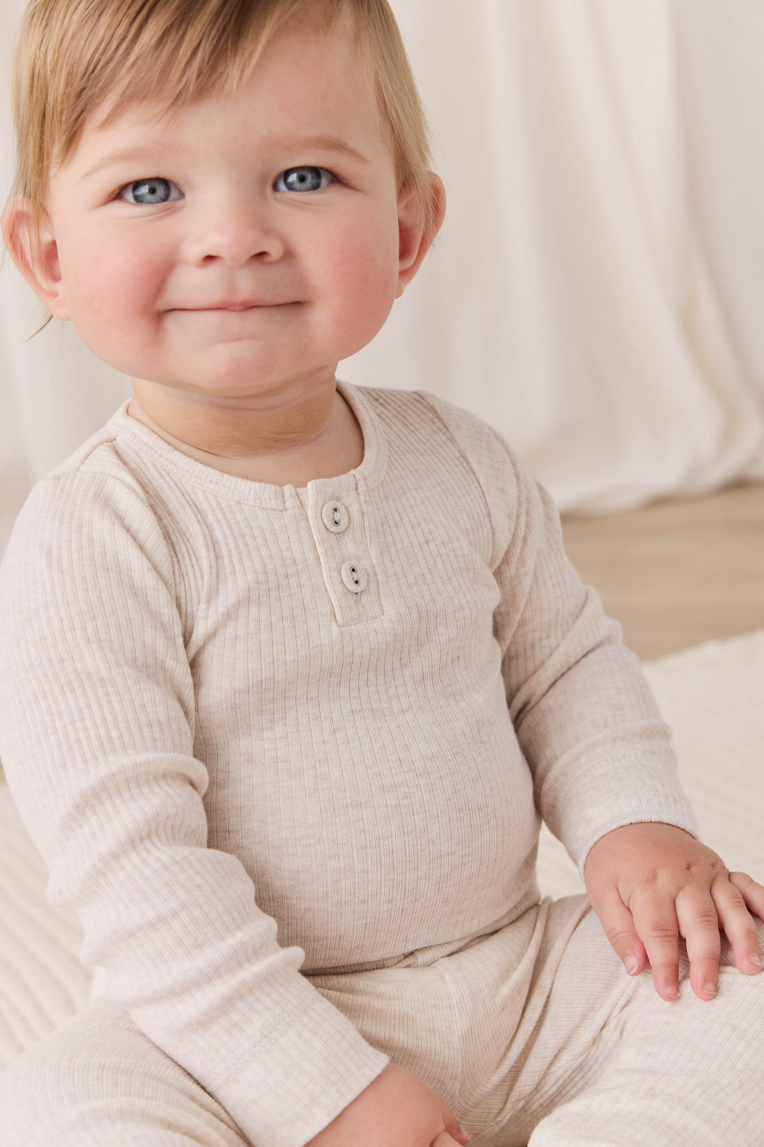 Organic Cotton Modal Long Sleeve Bodysuit - Oatmeal Marle Childrens Bodysuit from Jamie Kay NZ