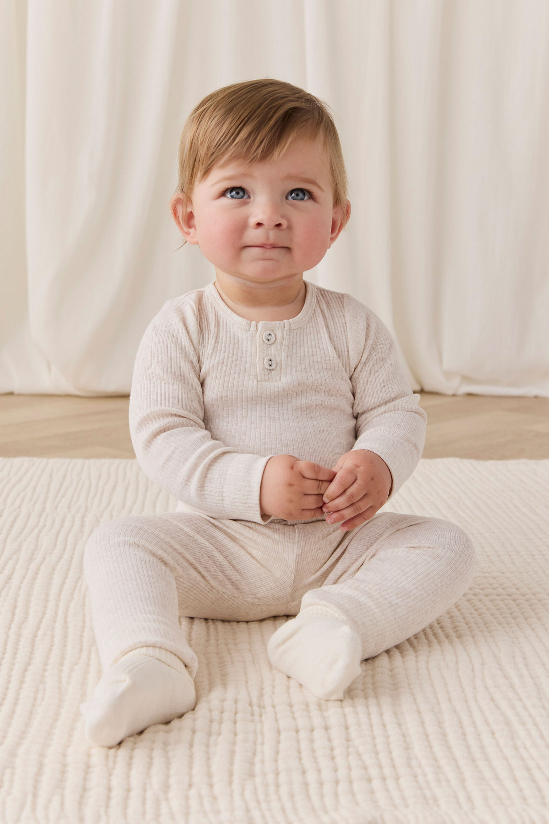 Organic Cotton Modal Long Sleeve Bodysuit - Oatmeal Marle Childrens Bodysuit from Jamie Kay NZ