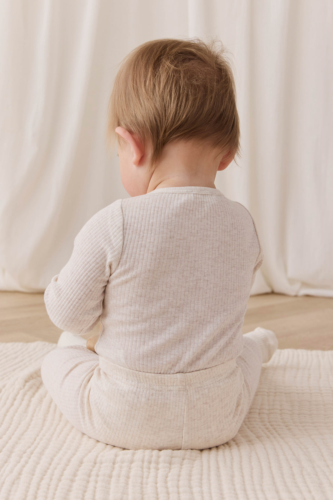 Organic Cotton Modal Long Sleeve Bodysuit - Oatmeal Marle Childrens Bodysuit from Jamie Kay NZ