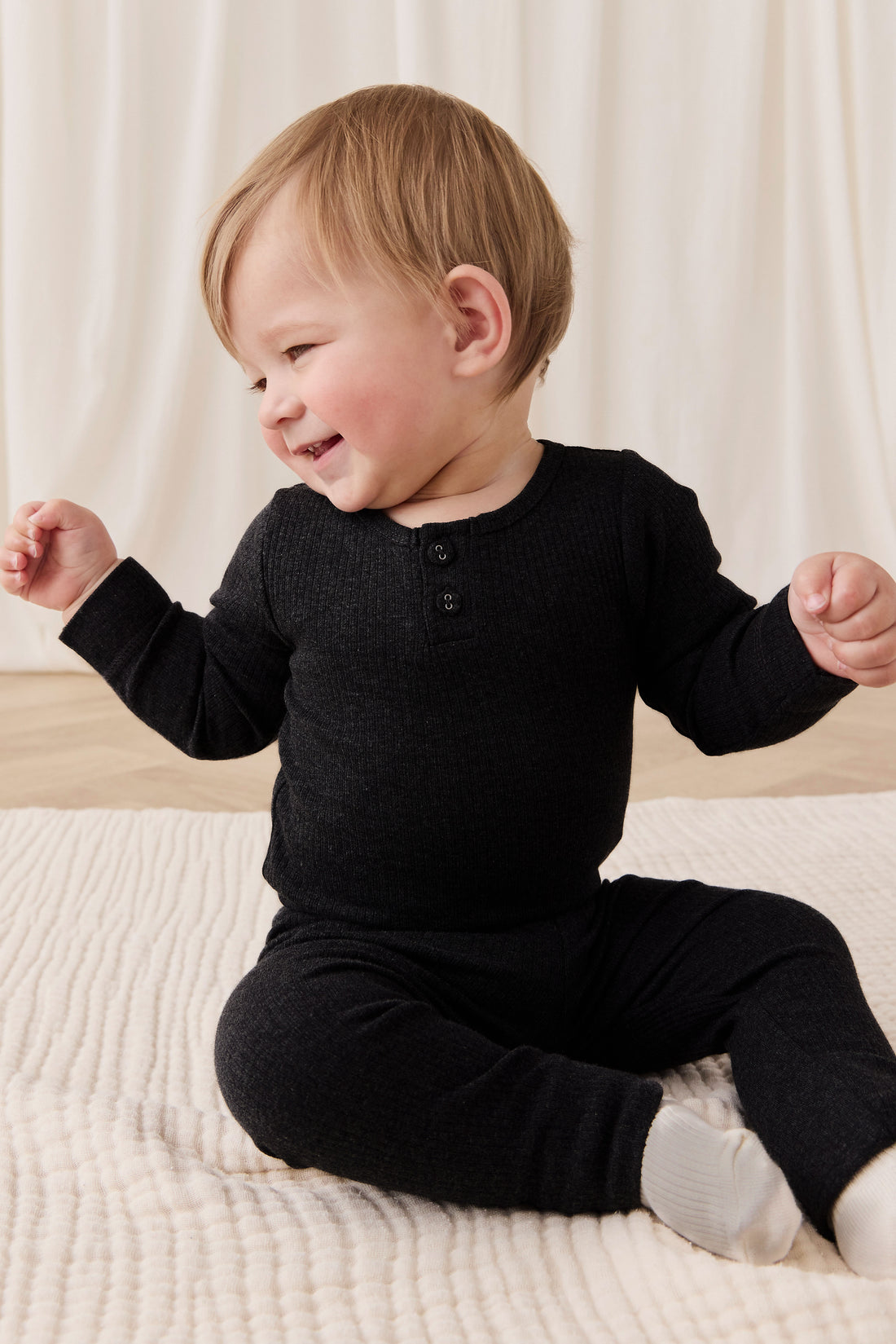 Organic Cotton Modal Long Sleeve Bodysuit - Dark Grey Marle Childrens Bodysuit from Jamie Kay NZ
