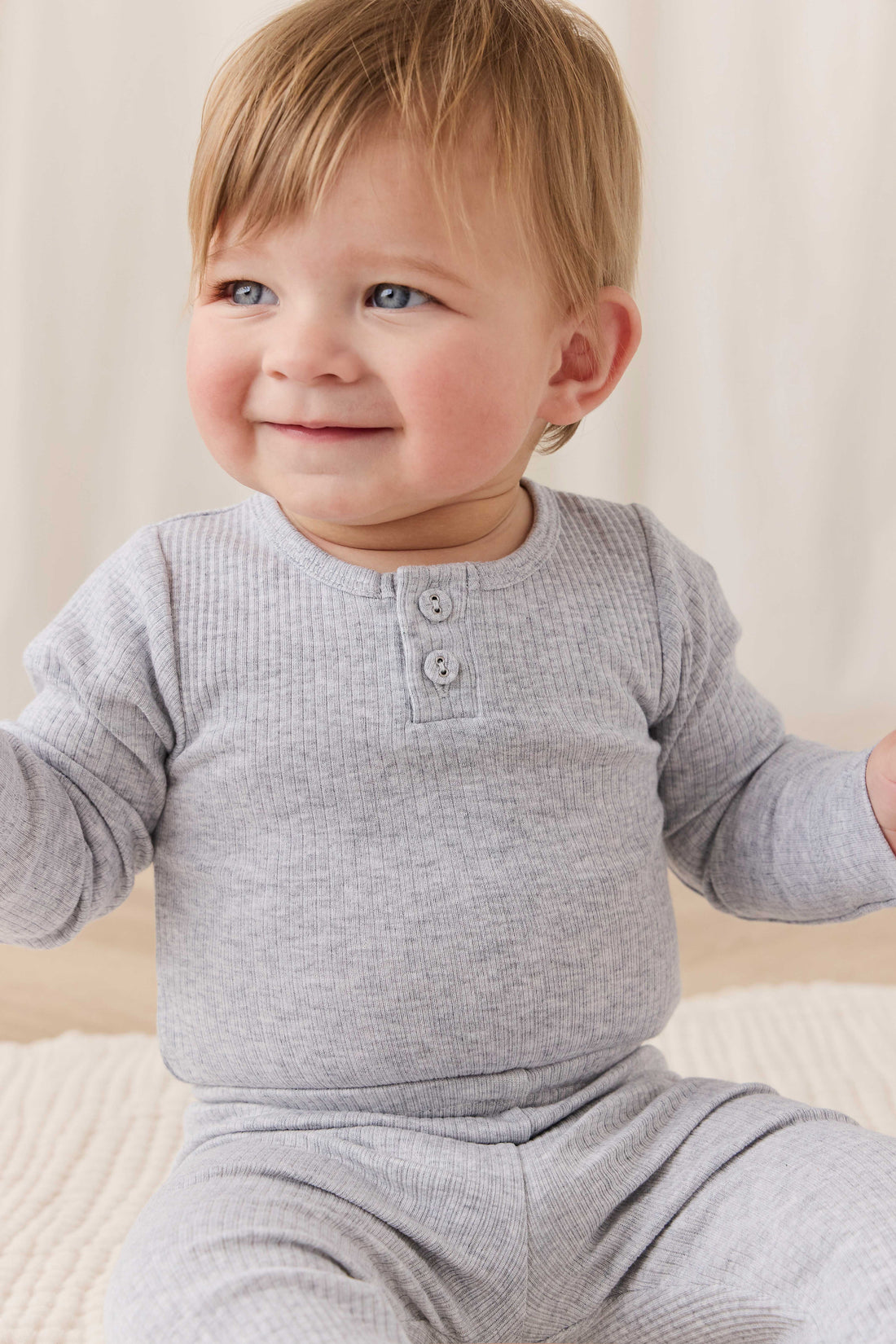 Organic Cotton Modal Long Sleeve Bodysuit - Light Grey Marle Childrens Bodysuit from Jamie Kay NZ