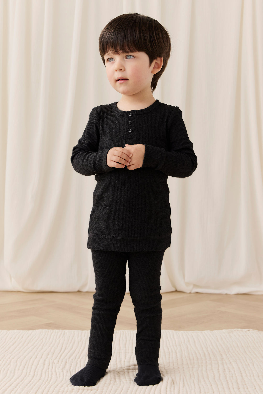 Organic Cotton Modal Long Sleeve Henley - Dark Grey Marle Childrens Top from Jamie Kay NZ