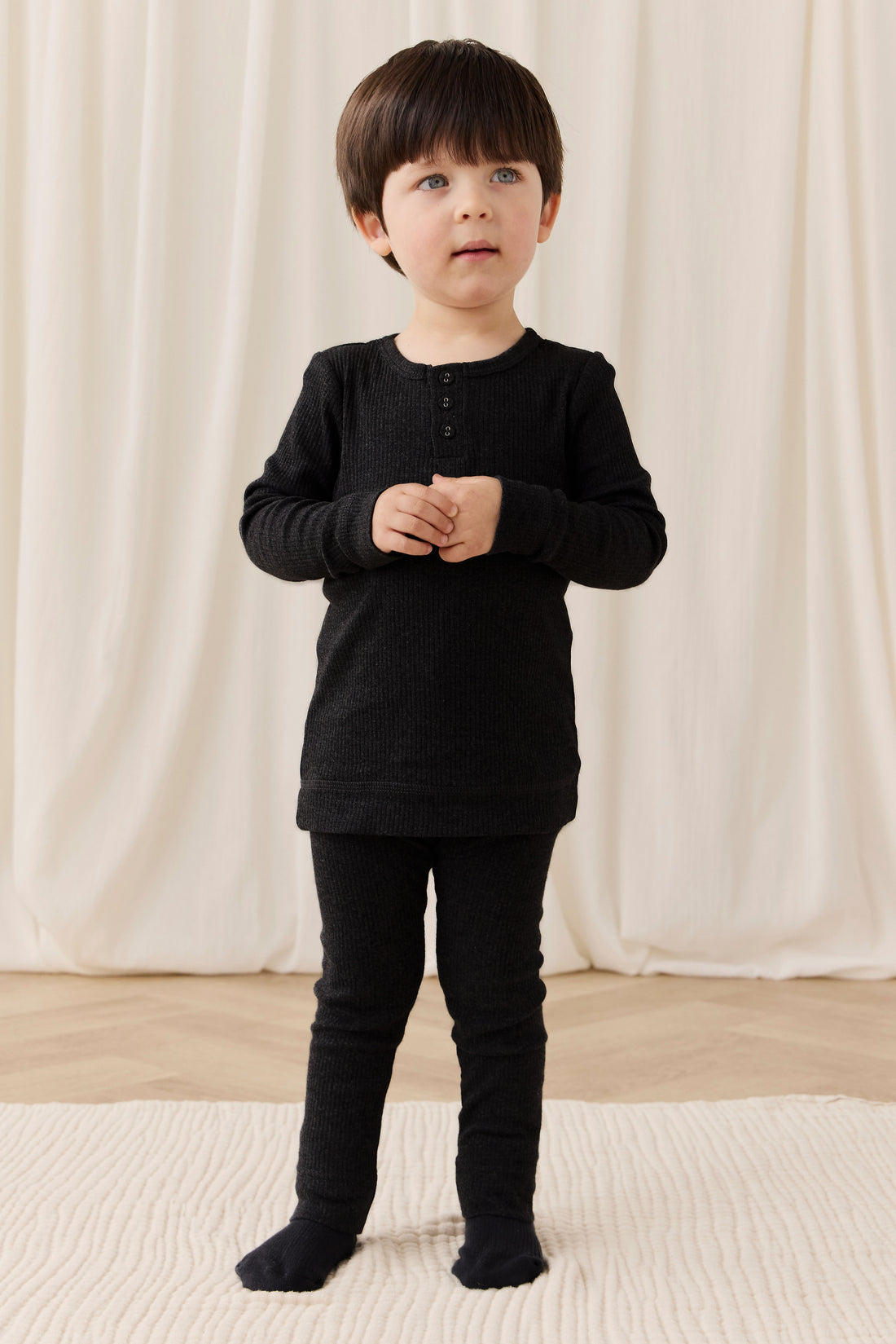 Organic Cotton Modal Long Sleeve Henley - Dark Grey Marle Childrens Top from Jamie Kay NZ