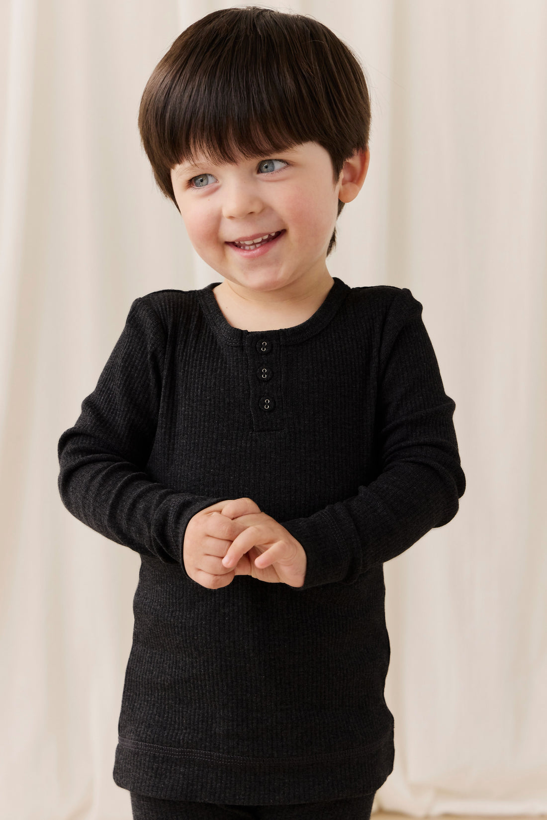 Organic Cotton Modal Long Sleeve Henley - Dark Grey Marle Childrens Top from Jamie Kay NZ