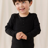 Organic Cotton Modal Long Sleeve Henley - Dark Grey Marle Childrens Top from Jamie Kay NZ