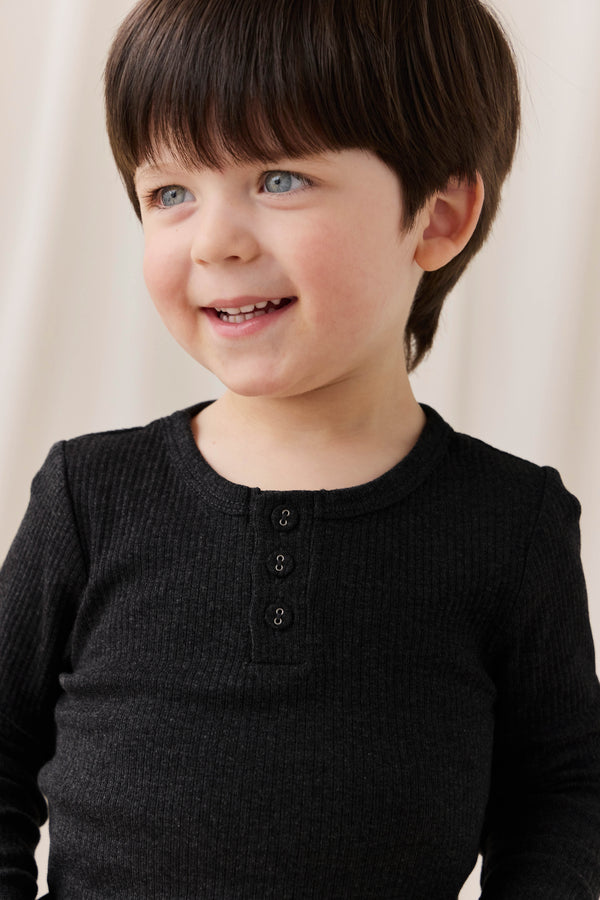 Organic Cotton Modal Long Sleeve Henley - Dark Grey Marle Childrens Top from Jamie Kay NZ