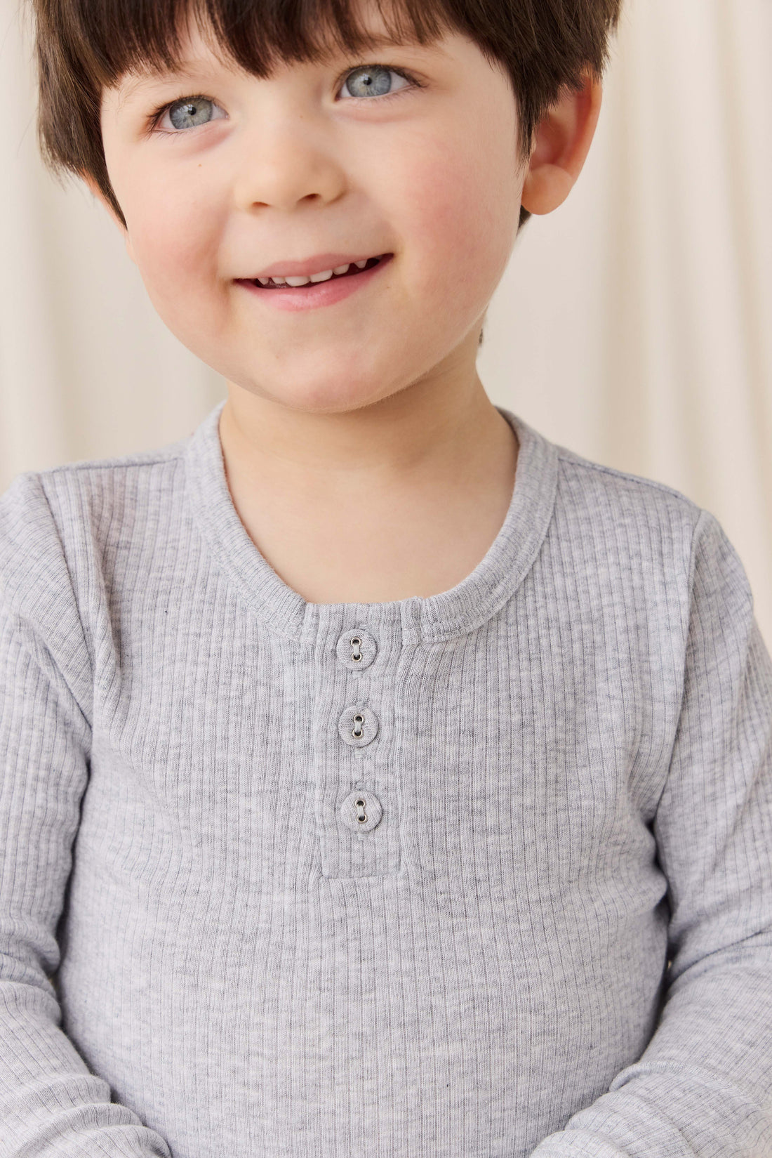 Organic Cotton Modal Long Sleeve Henley - Light Grey Marle Childrens Top from Jamie Kay NZ