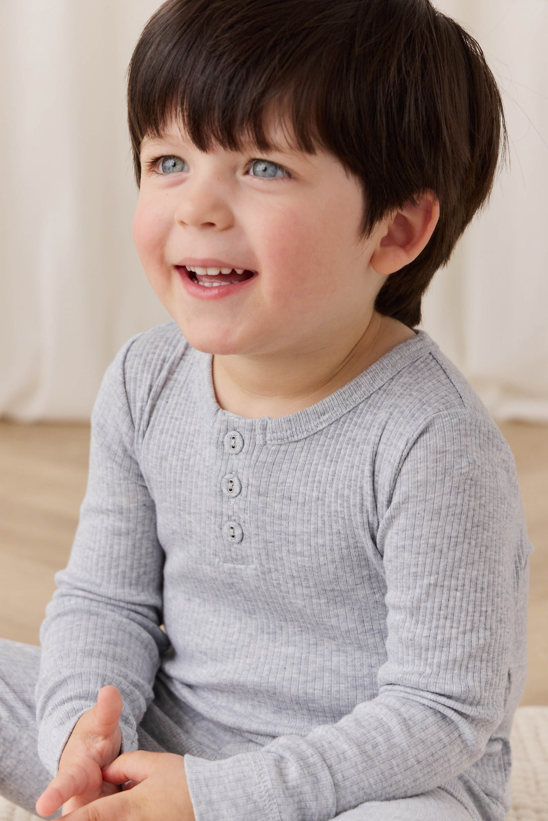 Organic Cotton Modal Long Sleeve Henley - Light Grey Marle Childrens Top from Jamie Kay NZ