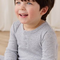 Organic Cotton Modal Long Sleeve Henley - Light Grey Marle Childrens Top from Jamie Kay NZ