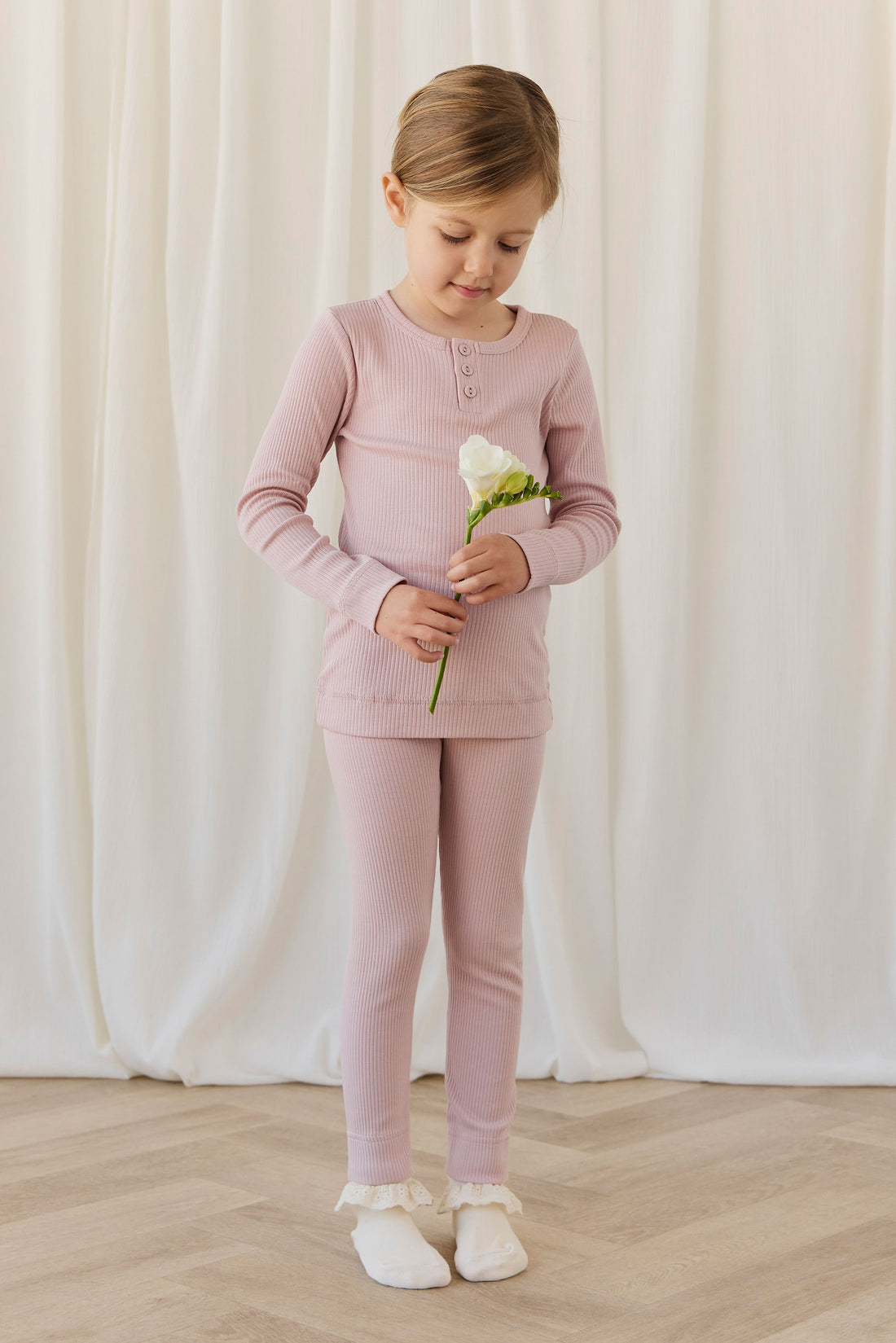 Organic Cotton Modal Long Sleeve Henley - Rose Smoke Childrens Top from Jamie Kay NZ
