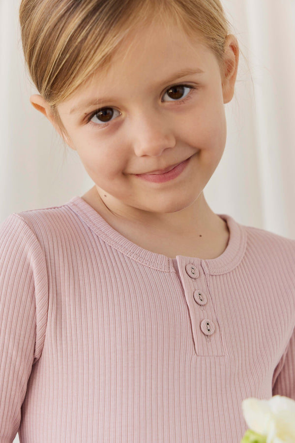Organic Cotton Modal Long Sleeve Henley - Rose Smoke Childrens Top from Jamie Kay NZ