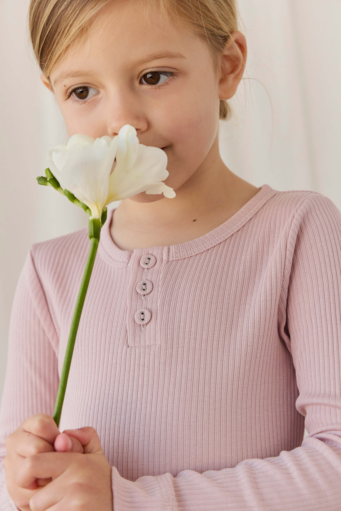 Organic Cotton Modal Long Sleeve Henley - Rose Smoke Childrens Top from Jamie Kay NZ