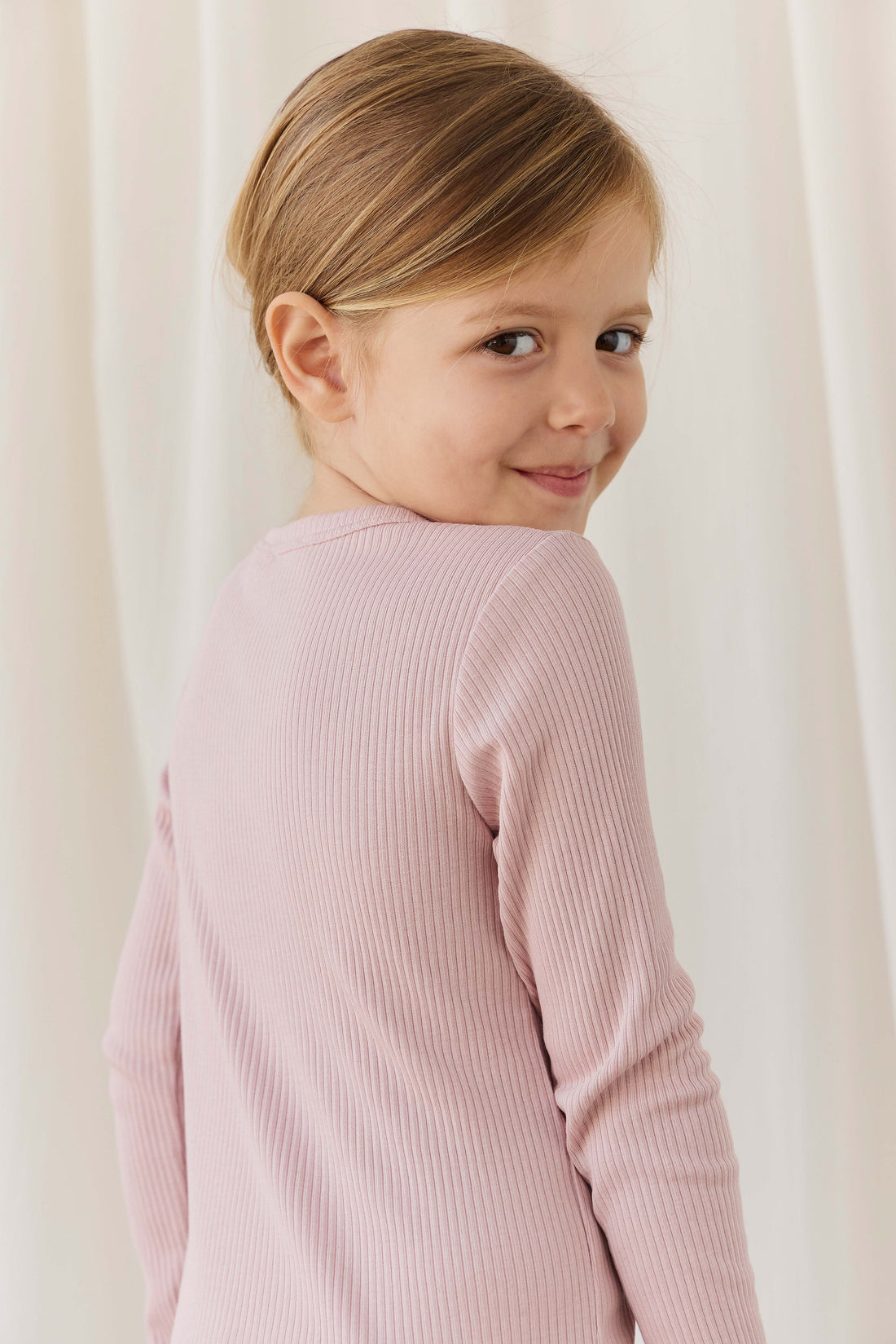 Organic Cotton Modal Long Sleeve Henley - Rose Smoke Childrens Top from Jamie Kay NZ