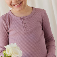 Organic Cotton Modal Long Sleeve Henley - Woodrose Childrens Top from Jamie Kay NZ