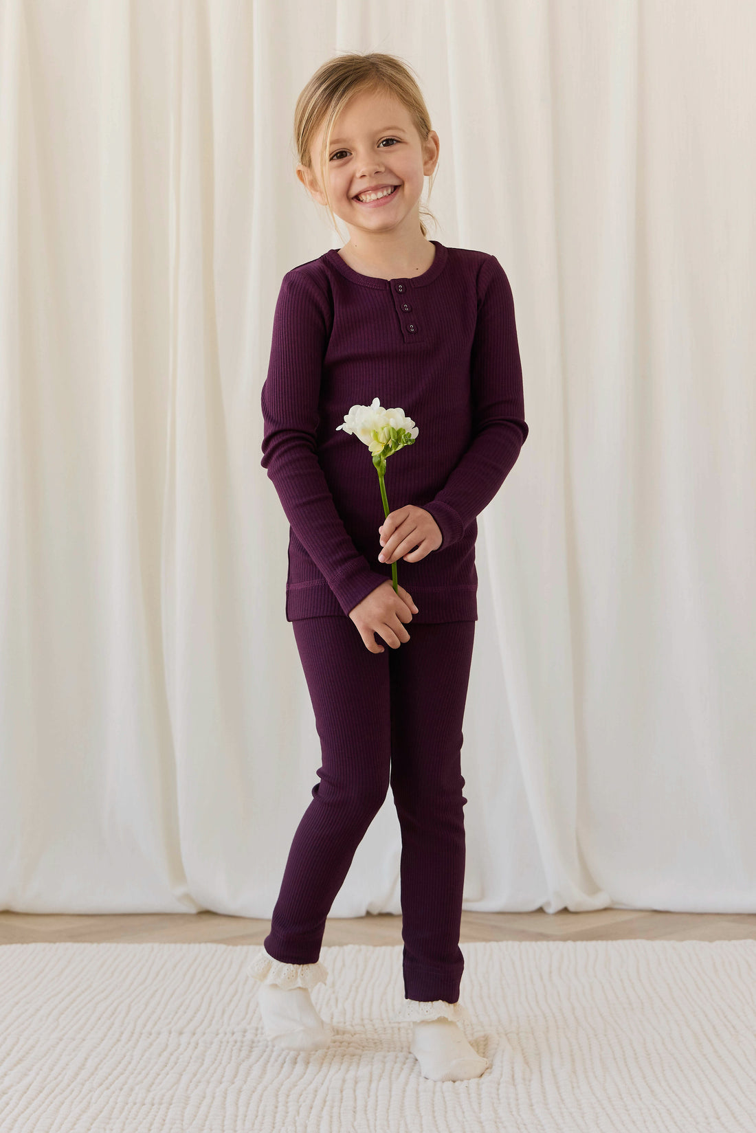 Organic Cotton Modal Long Sleeve Henley - Fig Childrens Top from Jamie Kay NZ