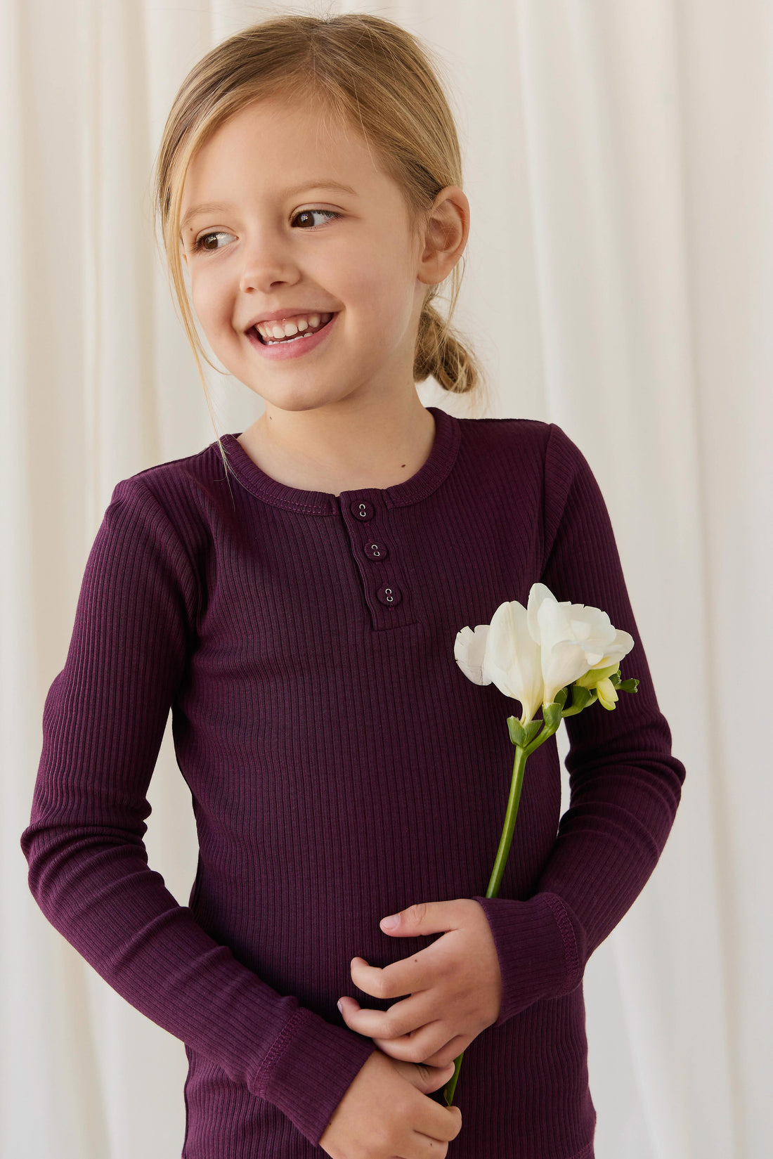 Organic Cotton Modal Long Sleeve Henley - Fig Childrens Top from Jamie Kay NZ