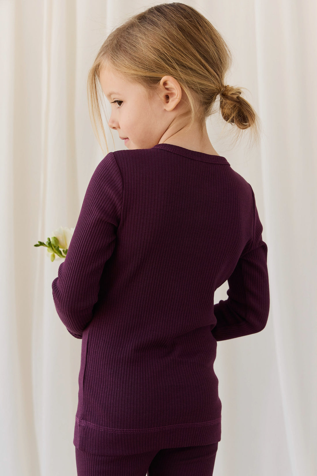 Organic Cotton Modal Long Sleeve Henley - Fig Childrens Top from Jamie Kay NZ