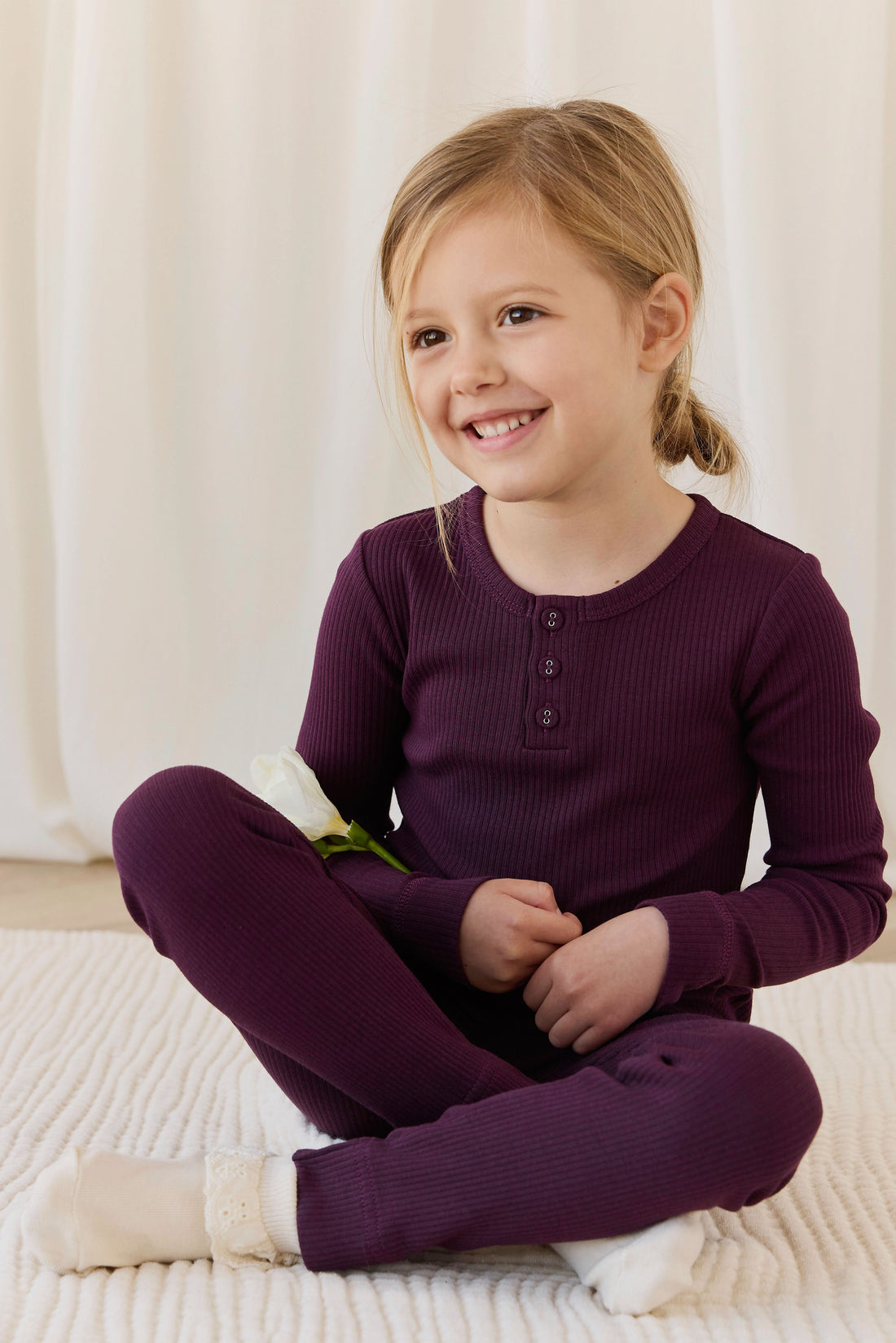 Organic Cotton Modal Long Sleeve Henley - Fig Childrens Top from Jamie Kay NZ