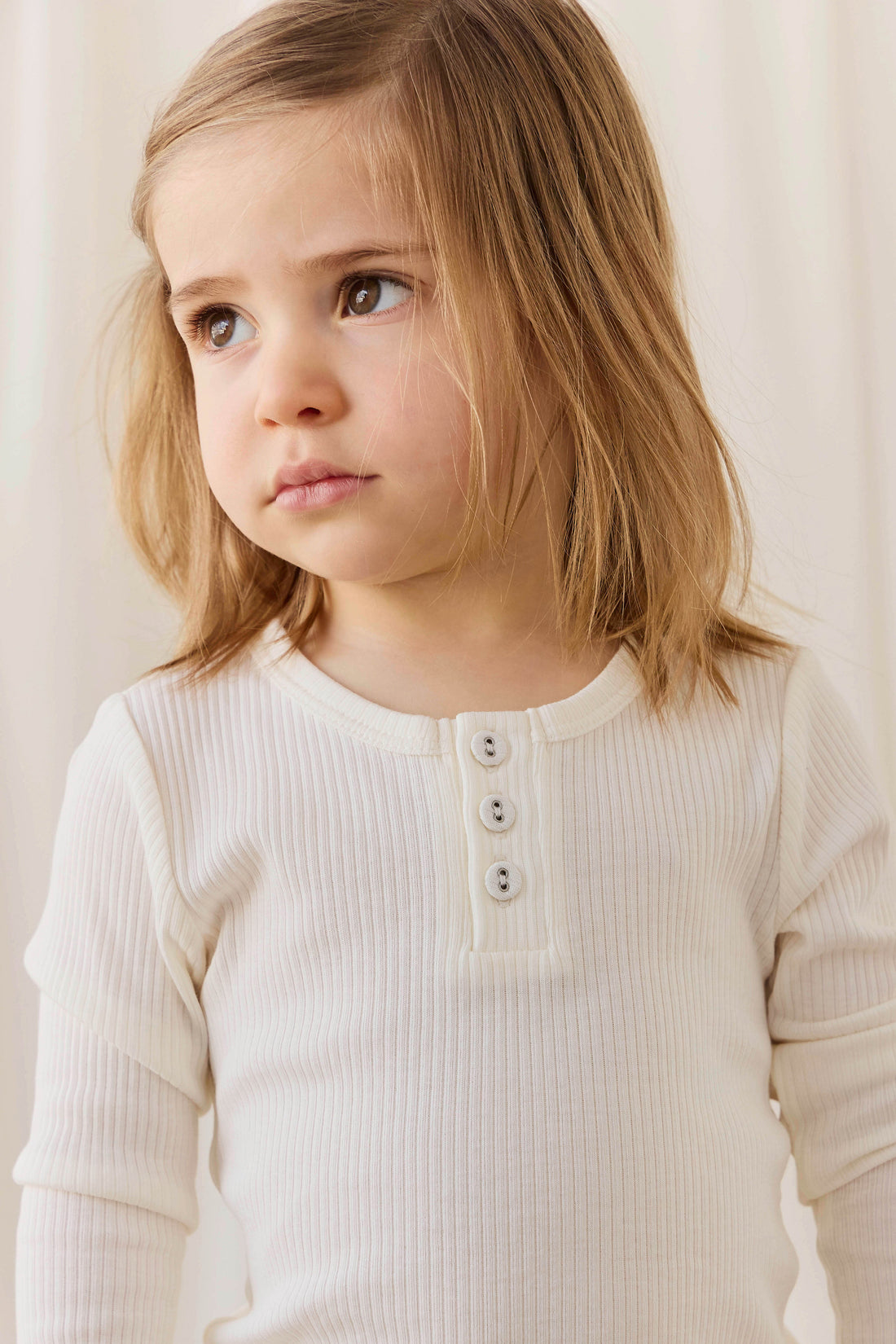 Organic Cotton Modal Long Sleeve Henley - Milk Childrens Top from Jamie Kay NZ