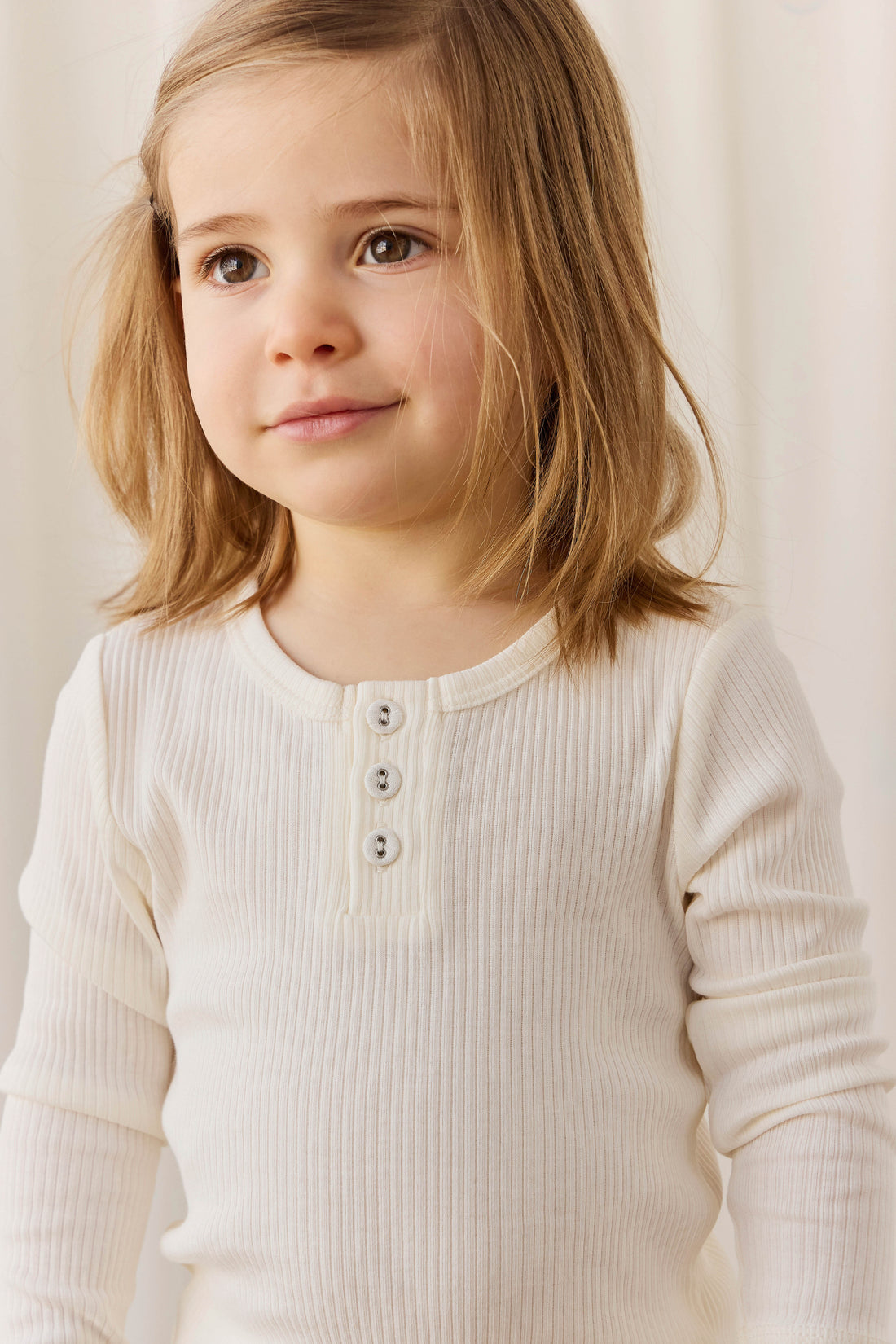 Organic Cotton Modal Long Sleeve Henley - Milk Childrens Top from Jamie Kay NZ