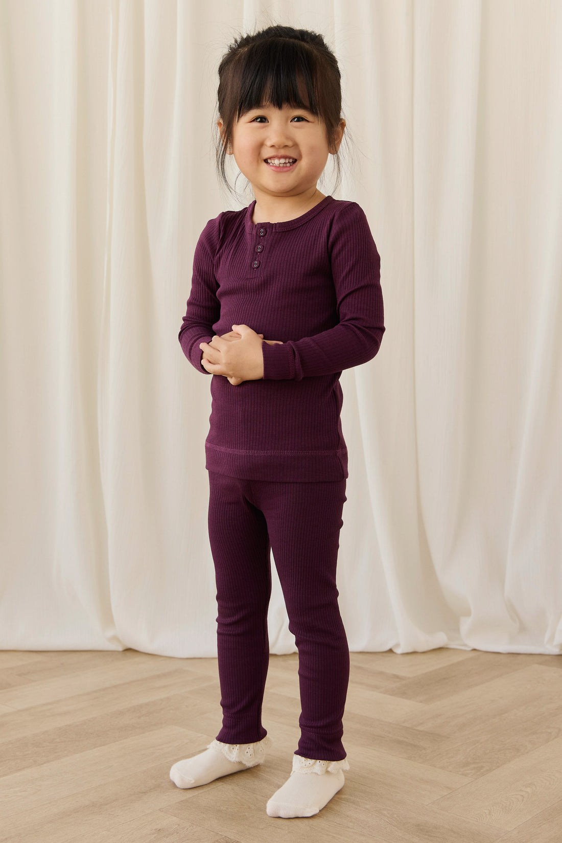 Organic Cotton Modal Long Sleeve Henley - Fig Childrens Top from Jamie Kay NZ