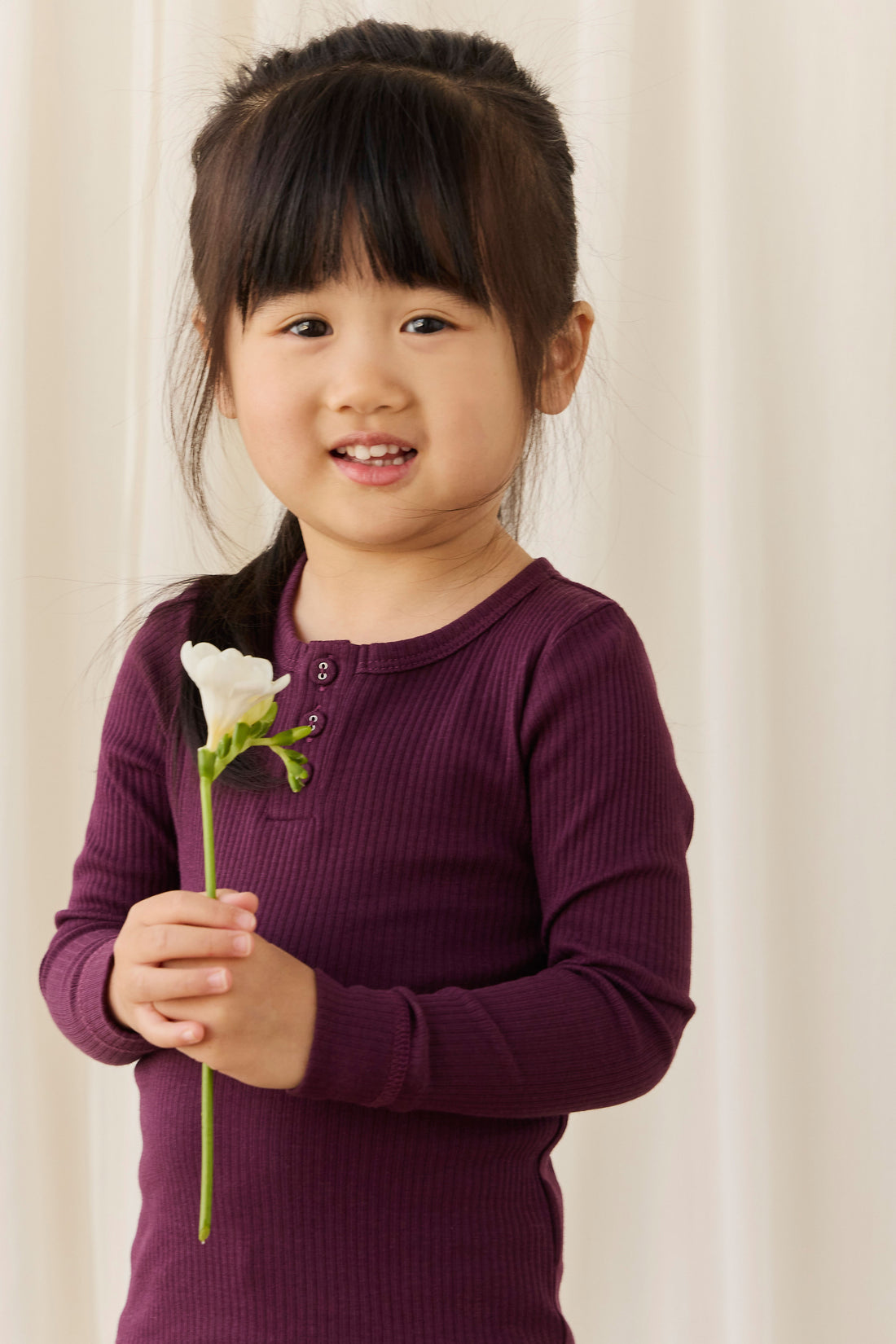 Organic Cotton Modal Long Sleeve Henley - Fig Childrens Top from Jamie Kay NZ