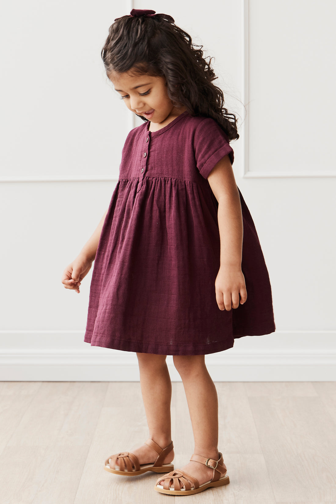 Organic Cotton Muslin Short Sleeve Dress - Fig Childrens Dress from Jamie Kay NZ