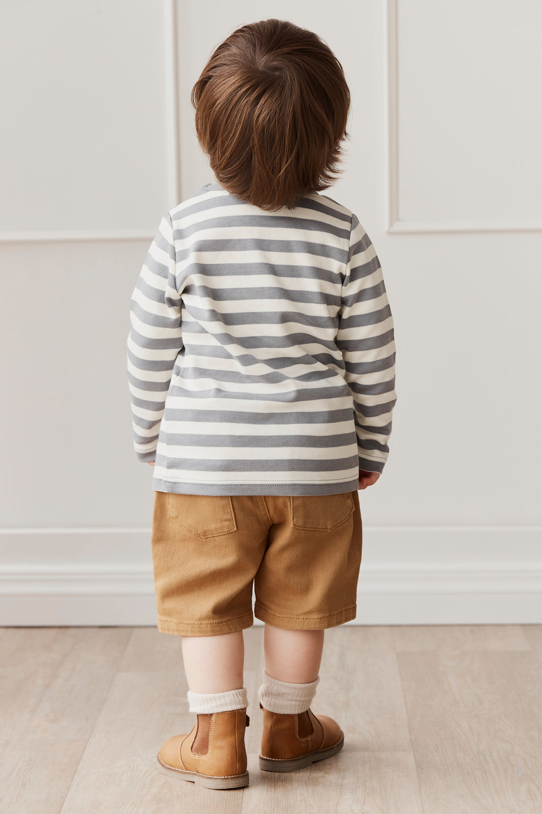 Pima Cotton Vinny Long Sleeve Top - Olive Stripe Childrens Top from Jamie Kay NZ