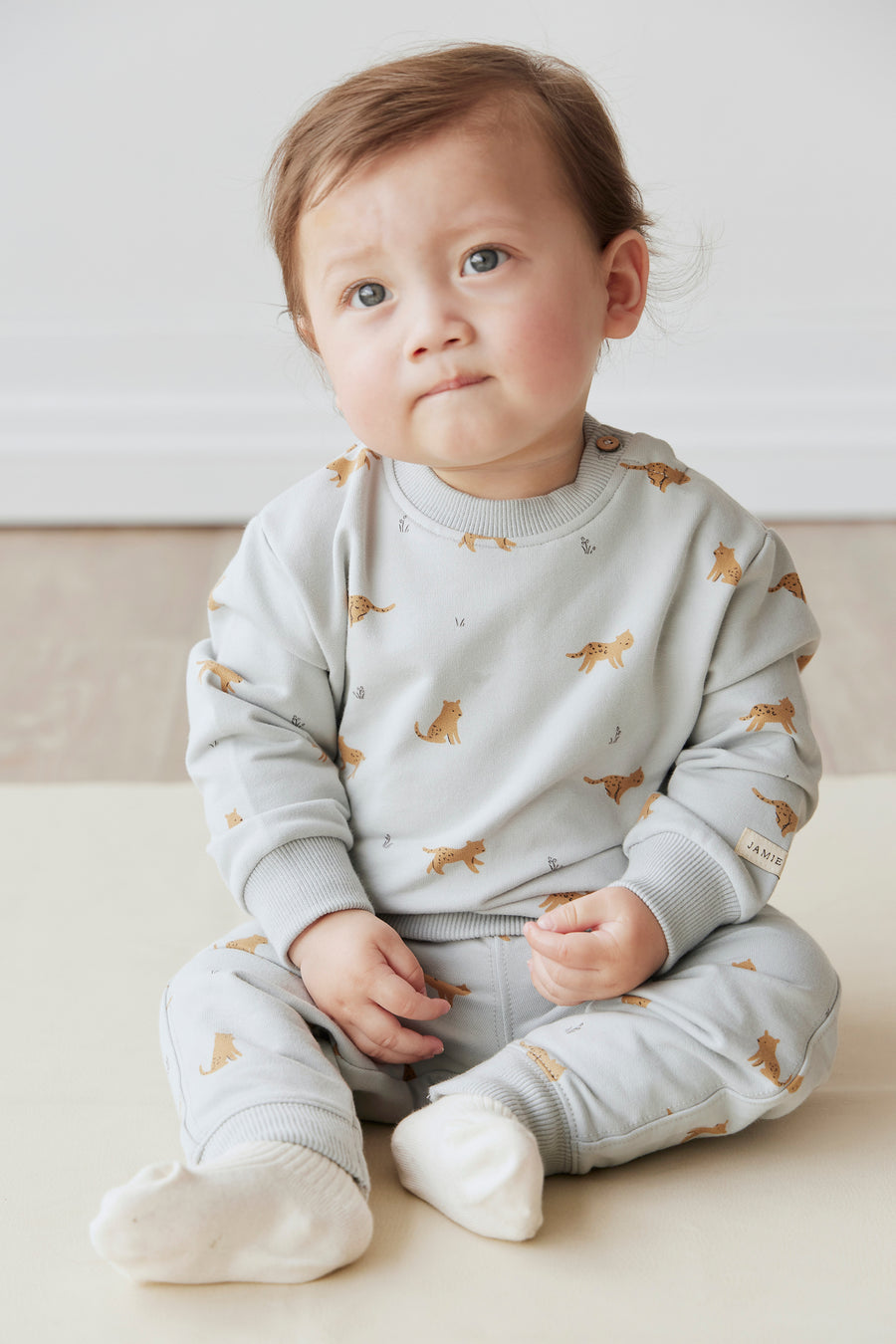 Organic Cotton Jalen Track Pant - Lenny Leopard Ocean Spray Childrens Pant from Jamie Kay NZ