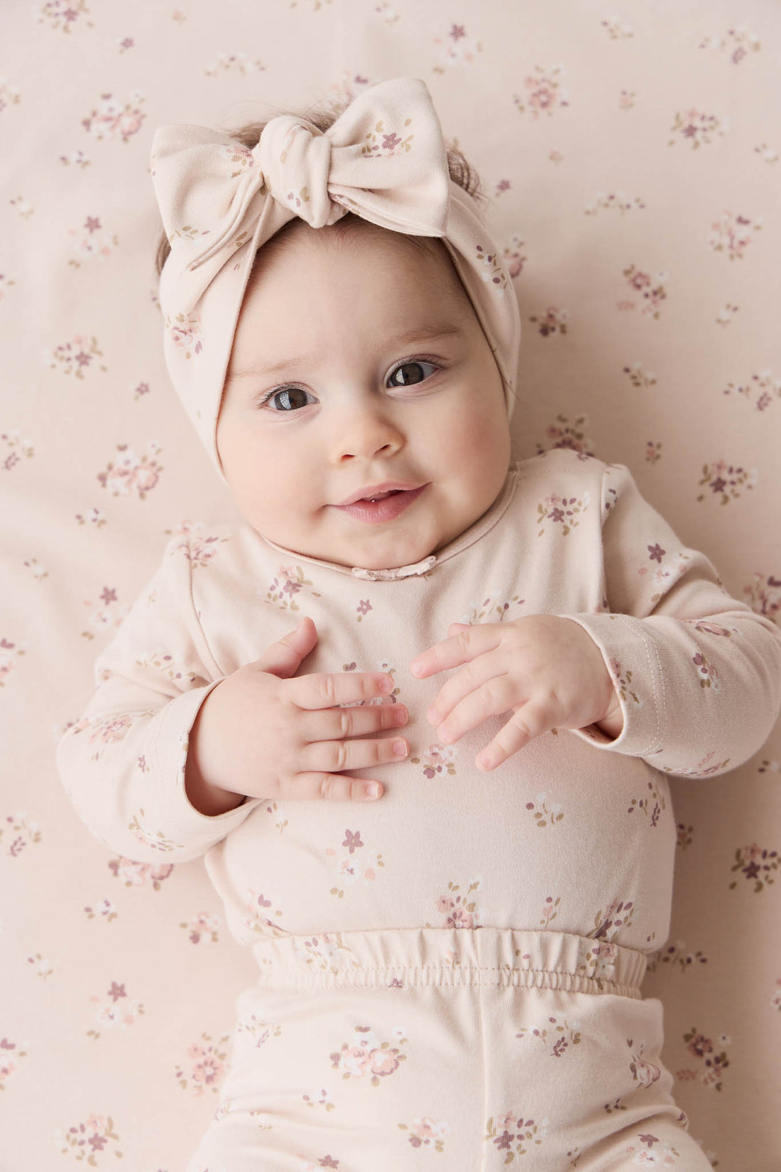 Organic Cotton Long Sleeve Bodysuit - Petite Fleur Soft Peony Childrens Bodysuit from Jamie Kay NZ