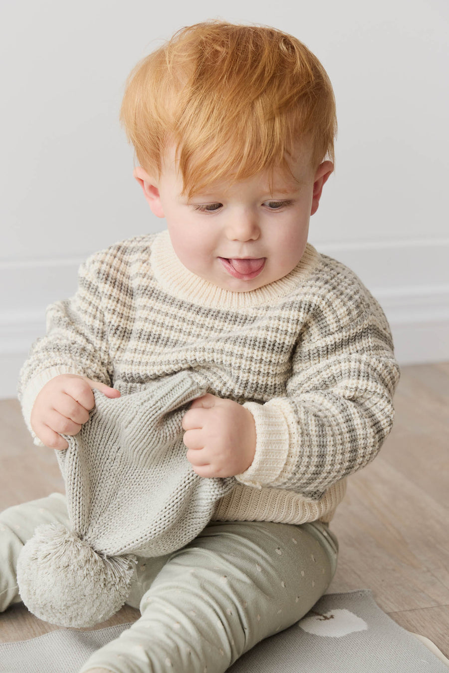 Leon Jumper - Harvest Stripe Moss/Cassava Childrens Jumper from Jamie Kay NZ