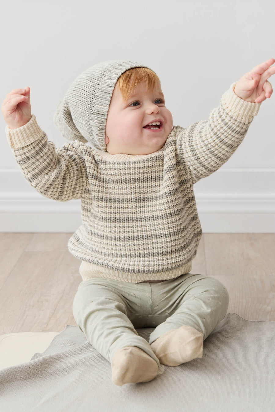 Leon Jumper - Harvest Stripe Moss/Cassava Childrens Jumper from Jamie Kay NZ