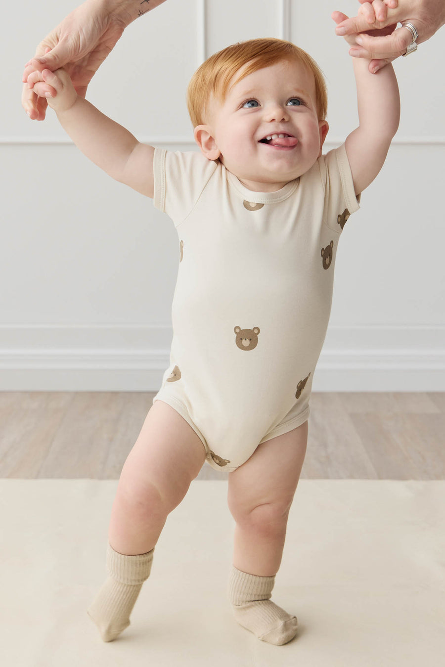 Organic Cotton Hudson Short Sleeve Bodysuit - Bobbie Bear Tofu Childrens Bodysuit from Jamie Kay NZ