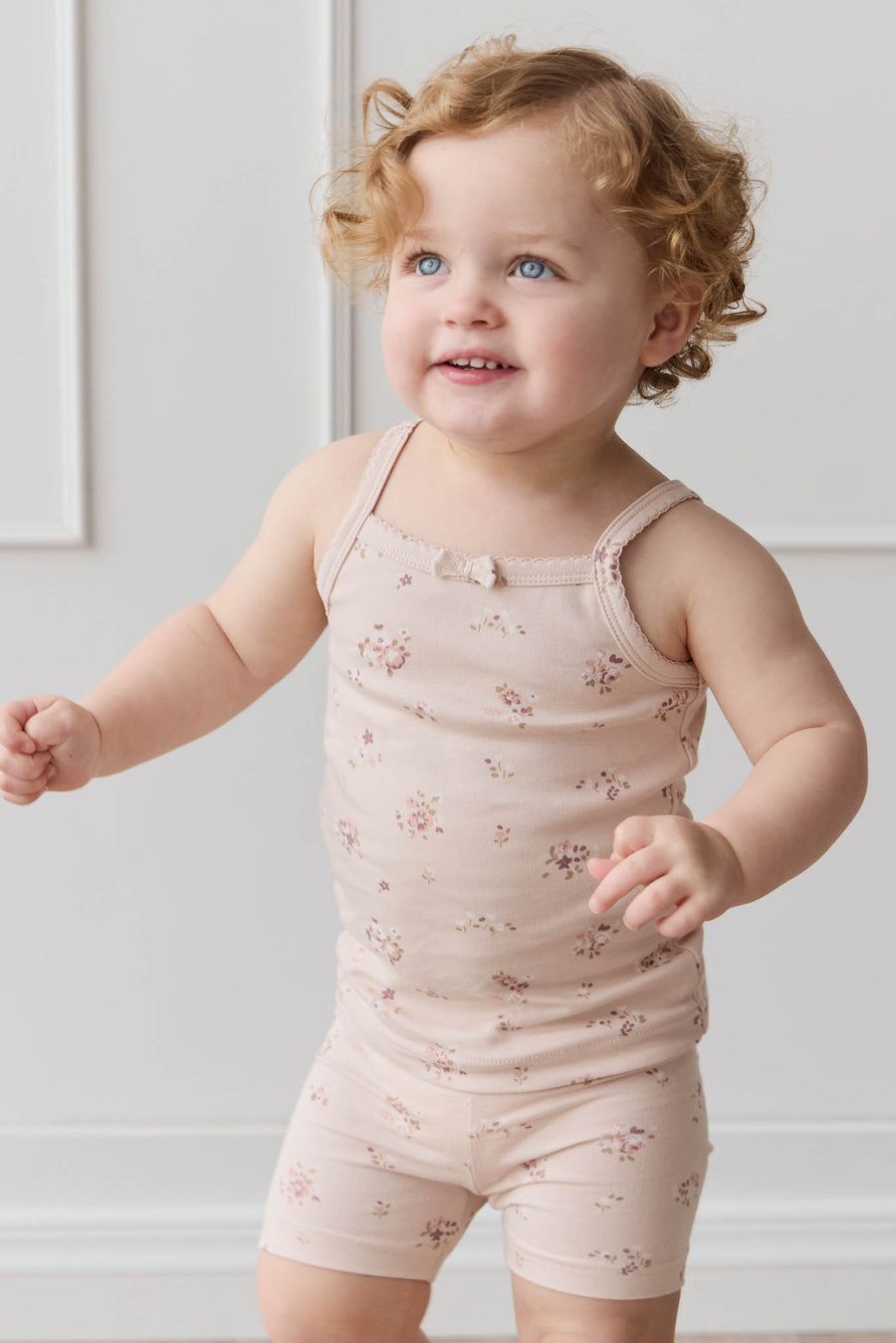 Organic Cotton Singlet - Petite Fleur Soft Peony Childrens Singlet from Jamie Kay NZ