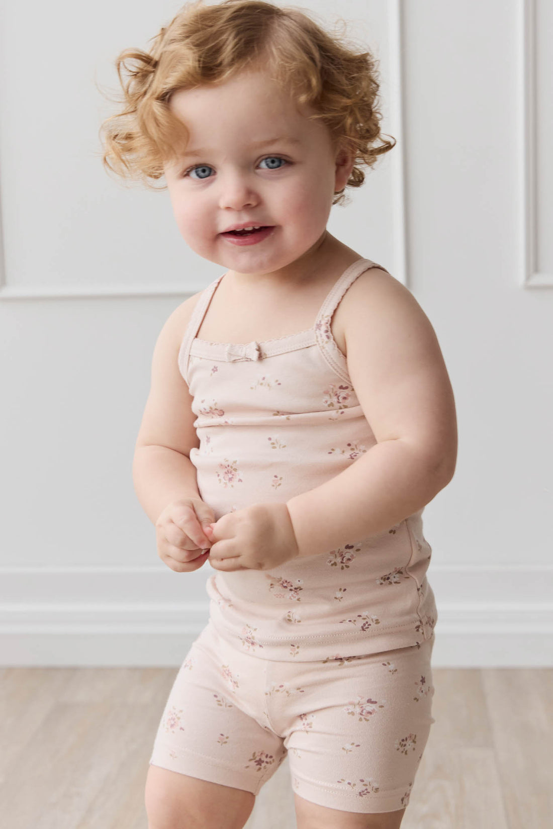 Organic Cotton Singlet - Petite Fleur Soft Peony Childrens Singlet from Jamie Kay NZ