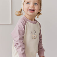 Organic Cotton Tao Sweatshirt - Parchment Kitty Teacup Lilac Childrens Top from Jamie Kay NZ