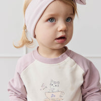 Organic Cotton Tao Sweatshirt - Parchment Kitty Teacup Lilac Childrens Top from Jamie Kay NZ