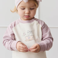 Organic Cotton Tao Sweatshirt - Parchment Kitty Teacup Lilac Childrens Top from Jamie Kay NZ