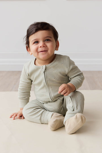 Organic Cotton Reese Zip Onepiece - Fresh Apples Abbey Stone Childrens Onepiece from Jamie Kay NZ